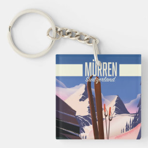 Murren Schweiz Skiposter Kunst druck. Schlüsselanhänger
