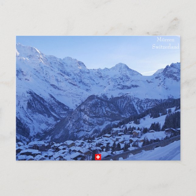 Mürren und die berühmte Schweizer Alpentrilogie Postkarte (Vorderseite)