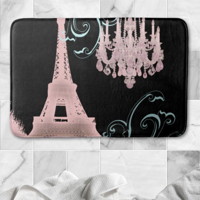 Mürrisch eleganter Retro-Mode-Rosa-Paris-Eiffeltur Badematte (girly chic retro fashion pink paris eiffel tower bath mat)