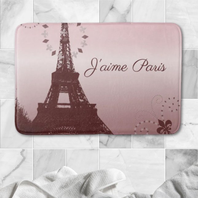 Mürrisch eleganter Retro-Mode-Rosa-Paris-Eiffeltur Badematte (girly chic retro fashion pink paris eiffel tower bath mat)