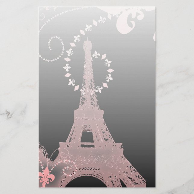Mürrisch-eleganter Schwarz-Rosa-Paris-Eiffelturm Briefpapier (Vorderseite)