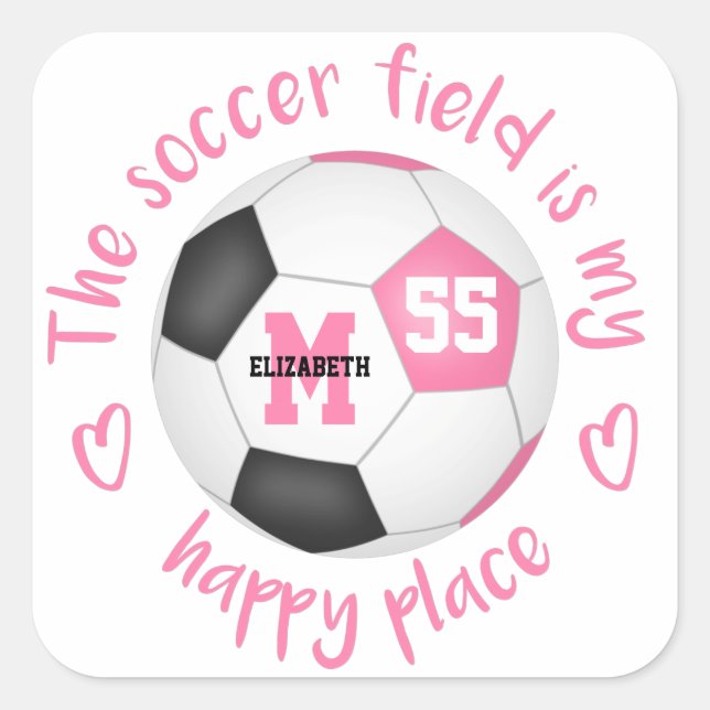 Mürrisch rosa schwarzes Fußballfeld ist mein glück Quadratischer Aufkleber (Vorderseite)
