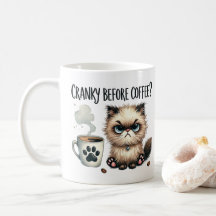 Mürrisch vor dem Kaffee, grantige Katze Kaffeetass