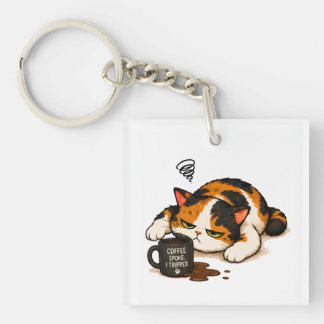 Mürrische Calico-Katze - Kaffee sprach Schlüsselanhänger