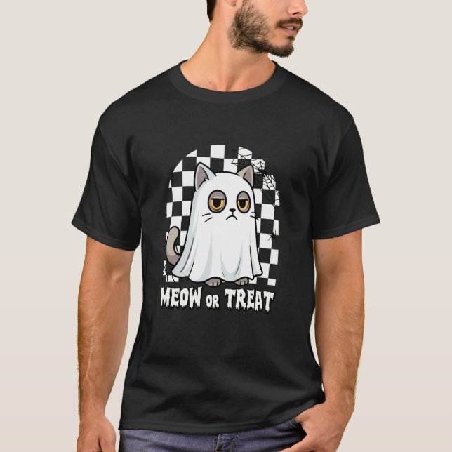 Mürrische Geistkatze Schnurren oder Behandeln Lust T-Shirt (Vorderseite)