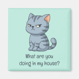 Mürrische Graue Tabby-Katze Lustiger Text Grün Magnet