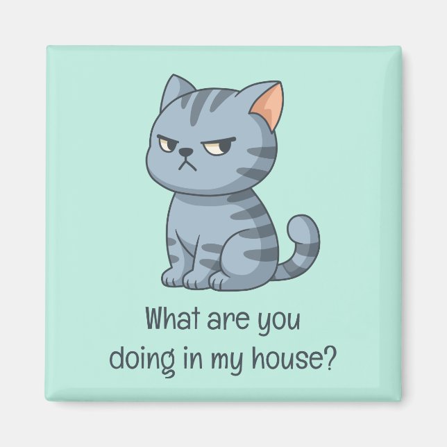 Mürrische Graue Tabby-Katze Lustiger Text Grün Magnet (Vorne)