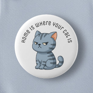 Mürrische Graue Tabby-Katze mit individuellem Text Button