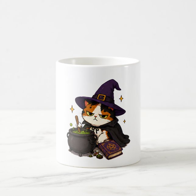 Mürrische Hexenkatze Halloween  Kaffeetasse (Mittel)
