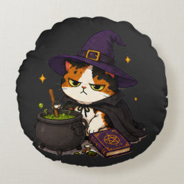 Mürrische Hexenkatze Halloween Rundes Kissen