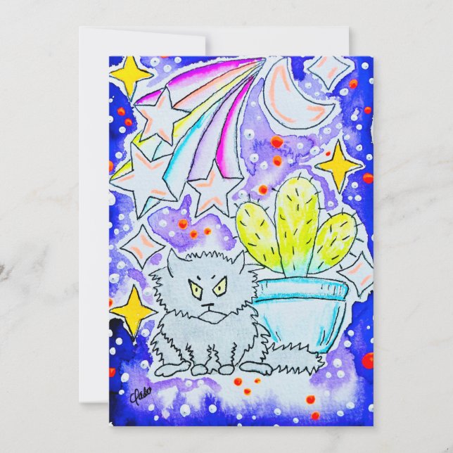 Mürrische Katze & Kaktus Einladung (Vorderseite)