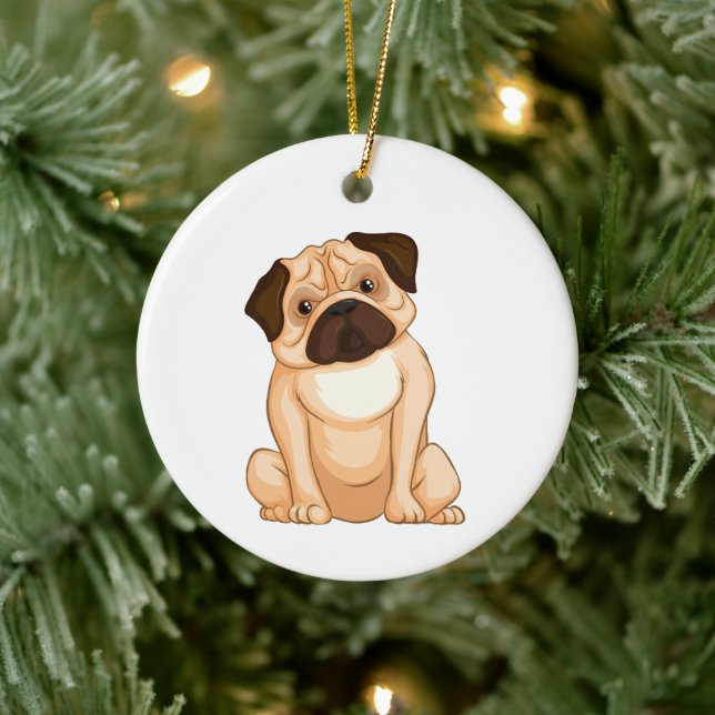 Mürrische Mops Cartoon Keramik Ornament (Baum)