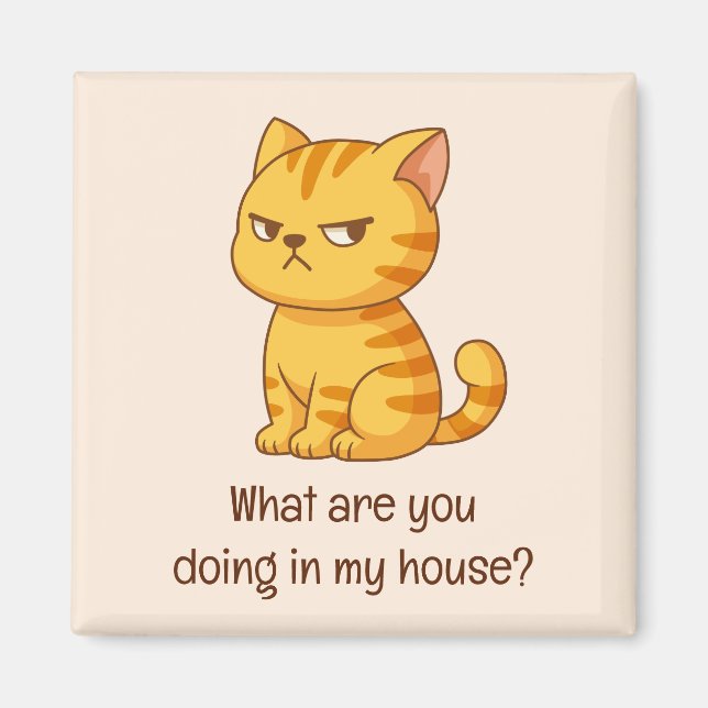 Mürrische orange getigerte Katze lustiger Text Bei Magnet (Vorne)