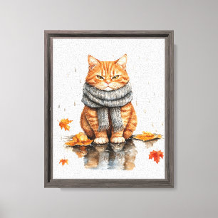 Mürrische orange Katze im Regen Leinwanddruck