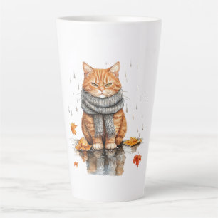 Mürrische orange Katze im Regen Milchtasse