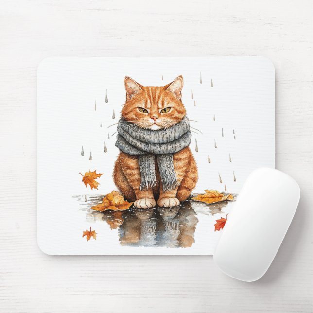 Mürrische orange Katze im Regen Mousepad (Mit Mouse)