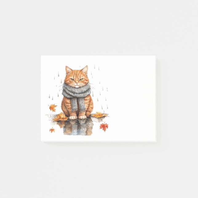 Mürrische orange Katze im Regen Post-it Klebezettel (Vorderseite)