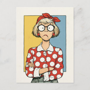 Mürrische Retro-Frau mit Punkten Postkarte