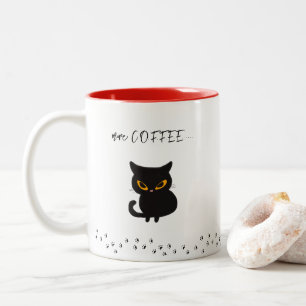 Mürrische schwarze Katze mehr Kaffee Zweifarbige Tasse