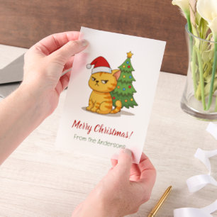 Mürrische Tabby-Katze Rote Mütze Weihnachtsbaum Ei