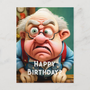 Mürrische ungläubige alte Mann Fragende Geburtstag Postkarte