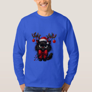 Mürrische Weihnachtskatze mit Santa-Hut und Rentie T-Shirt
