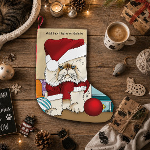 Mürrische Weihnachtskatze Santa Lustiger Urlaub Kleiner Weihnachtsstrumpf