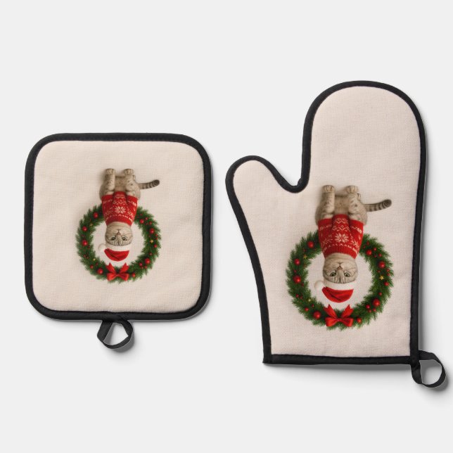 Mürrische Weihnachtsstimmung Ofenhandschuh & Topflappen-Set (Vorderseite)