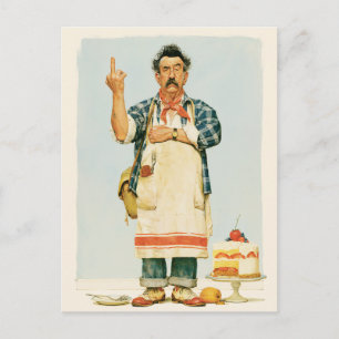 Mürrischer Bäcker und Erdbeertorte Postkarte