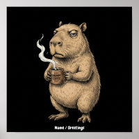 Mürrischer Capybara-Kaffee-Vintage-Tinte-Skizze 