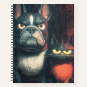 Mürrischer Französische Bulldogge & schwarze Katze Notizbuch