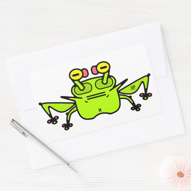 Mürrischer Frosch seltsame Cartoon-Kreatur Rechteckiger Aufkleber (Umschlag)