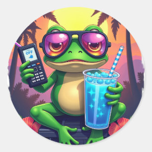Mürrischer Frosch Y2K Ästhetik Retro Web-Banner Tr Runder Aufkleber