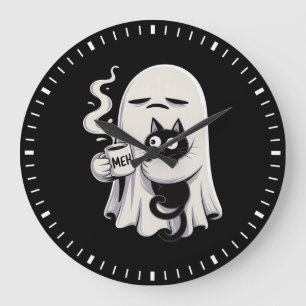Mürrischer Geist Schwarze Katze Meh Kaffee Morgens Große Wanduhr