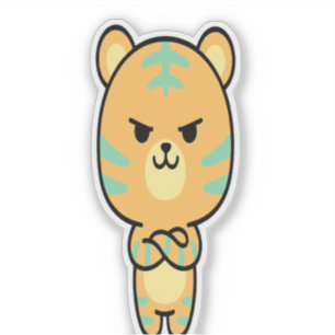 Mürrischer orange Tiger süß Kawaii Cartoon Aufkleb Aufkleber