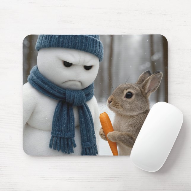 Mürrischer Schneemann mit einem Hasen Mousepad (Mit Mouse)