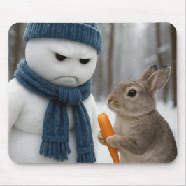 Mürrischer Schneemann mit einem Hasen Mousepad