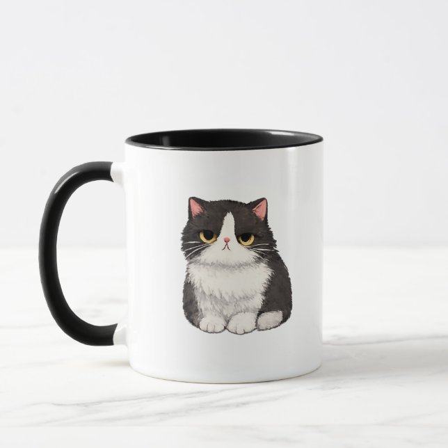 Mürrischer Schwarz-Weiß-Katzenbecher Tasse (Links)