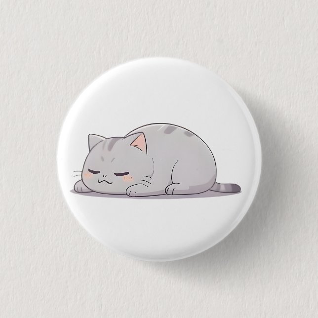 Mürrisches Schlafkatzen-Kawaii-Design Button (Vorderseite)