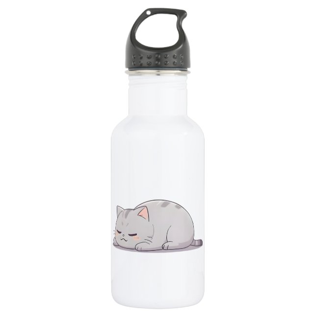 Mürrisches Schlafkatzen-Kawaii-Design Edelstahlflasche (Vorderseite)