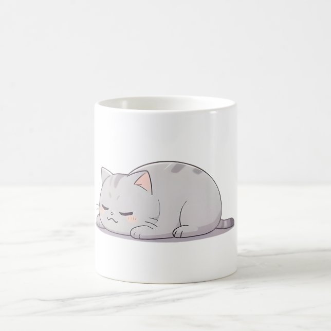 Mürrisches Schlafkatzen-Kawaii-Design Kaffeetasse (Mittel)
