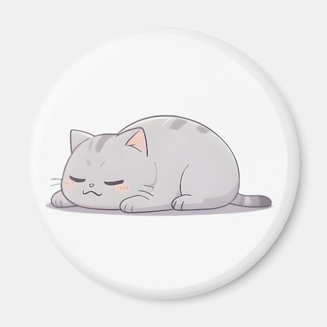 Mürrisches Schlafkatzen-Kawaii-Design Magnet (Vorne)