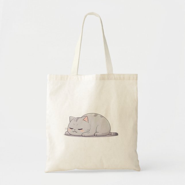 Mürrisches Schlafkatzen-Kawaii-Design Tragetasche (Vorne)