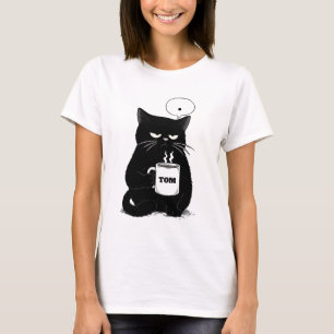 Mürrisches Schwarzes Katze Kaffee Liebhaber Lustig T-Shirt