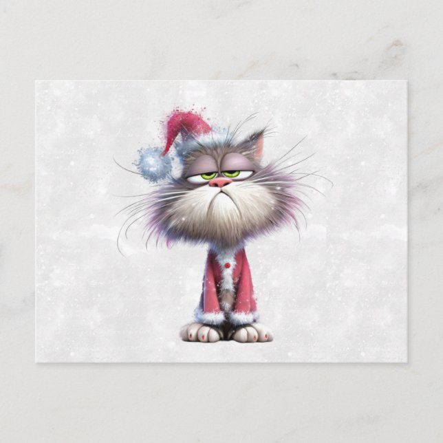Mürrisches Weihnachts Kätzchen Postkarte (Vorderseite)