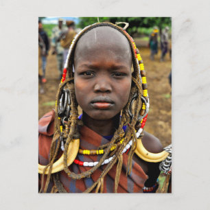 Mursi Girl Wearing Tusk Headdress Postkarte
