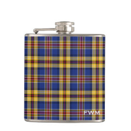 Murtaugh Tartan Monogram Blue und Yellow Kariert Flachmann