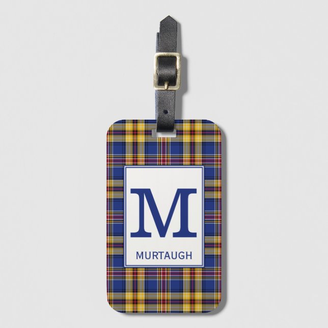 Murtaugh Tartan Royal Blue and Gold Kariertes Must Gepäckanhänger (Vorderseite Vertikal)
