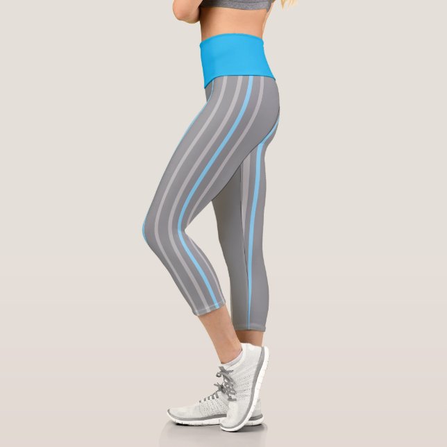 Murugi Apparels Azure Strips High Waisted Capri Leggings (Links)