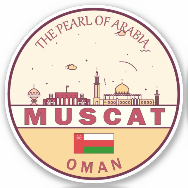 Muscat Oman City Skyline Emblem Aufkleber (Vorderseite)